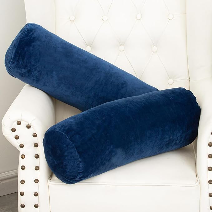 Body Pillow, Memory Foam Body Pillows for Adults Sleeping, Decorative Bolster Pillow for Bed & Couch, Long Cylinder Tube Round Pillow, 24x7.87 Inches, Set of 2 (Navy Blue)