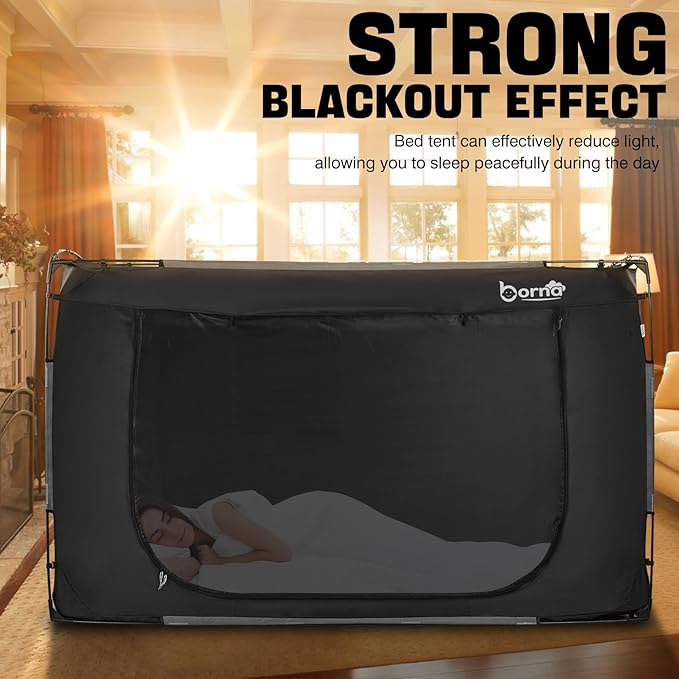 BORNA Bed Tent Bed Canopy King Size, Portable Sleeping Tents Dream Tents Indoor for Kids and Adult, Breathable 70% Blackout Big Space on Bed with Three Doors (Mattress Not Included)