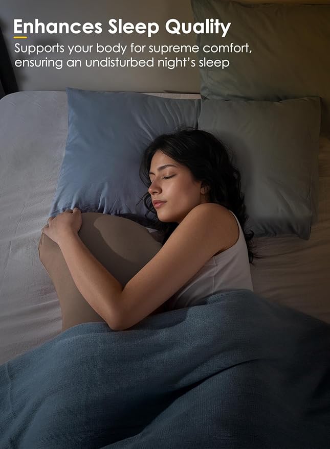 QUEEN ROSE Cooling Body Pillow, Full Body Support Pillow for Side Sleepers, Soft S Shaped Hug Pillow for Adults, with Removable Pillowcase, Beige