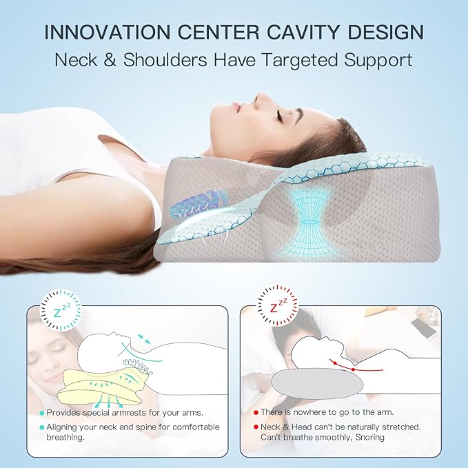 Neck Pillow Memory Foam Pillows: Cooling Cervical Pillows for Neck and Shoulder Pain - Ergonomic Orthopedic Bed Pillow for Side Back Stomach Sleepers