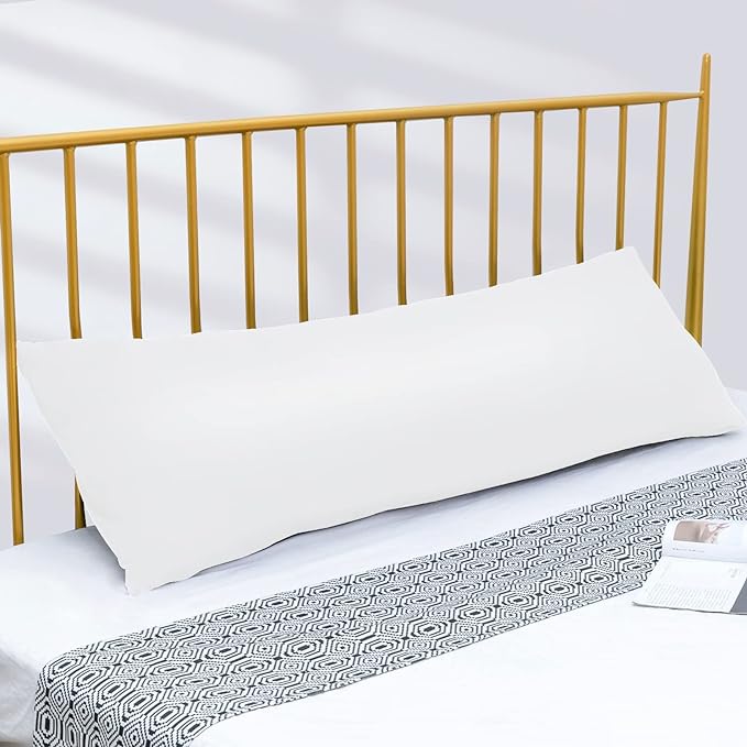DOWNCOOL Luxury Full Body Pillow Insert with Fiber Cover - Ultra Soft Body Pillow for Sleeping - Breathable Long Bed Pillow Insert, 20"x54"(White, with Cover)
