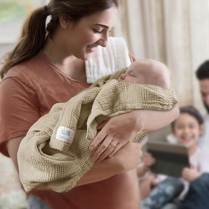 Lulu moon Muslin Quilt Blanket, Crib Blanket for Baby and Toddler,47x47 Inches(Khaki)