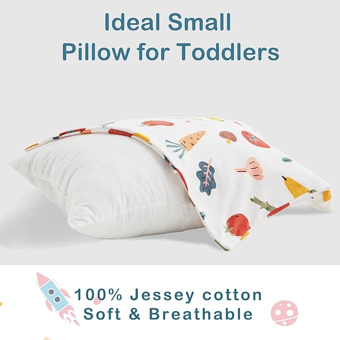 Moonrite 13×18 Toddler Pillow with Pillowcase,100% Cotton Toddler Pillows for Sleeping,Soft Breathable Washable Small Toddler&Kid Pillow for Bed,Mini pillow,Better Naps at Preschool