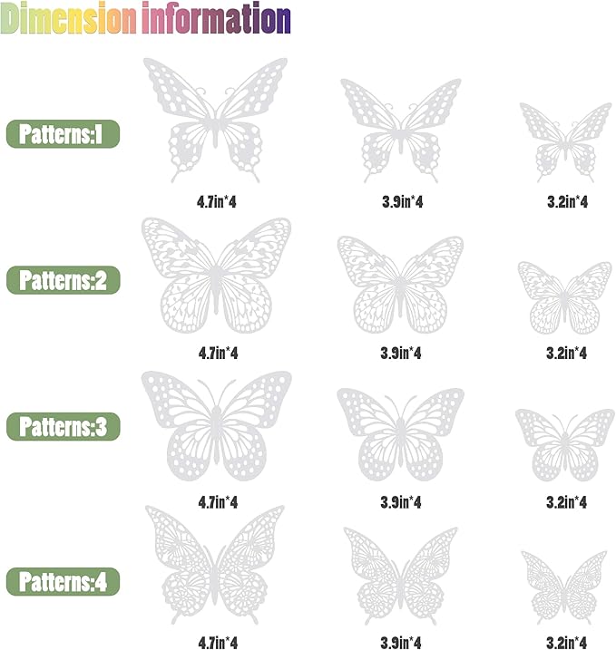 SAOROPEB 3D Butterfly Wall Decor 48 Pcs 4 Styles 3 Sizes, White Butterfly Birthday Decorations Butterfly Party Decorations Butterfly Cake Decorations-Removable Butterfly Stickers (Pearl White)