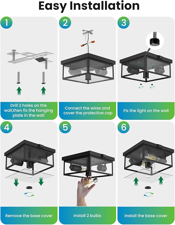 Outdoor Ceiling Light with Motion Sensor, Flush Mount Porch Ceiling Light, Exterior Ceiling Light Fixture with Clear Glass, Dusk to Dawn 2-Light Close to Ceiling Light Fixture for Patio,Porch,Garage