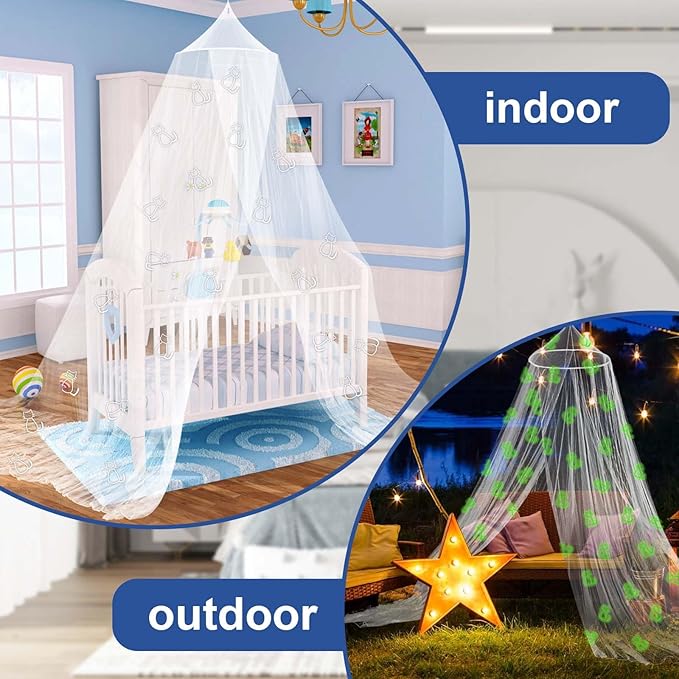 Daksha White Princess Bed Canopy for Girls with Glowing Cats, White Room Decor, Ceiling Tent for Kids, Fits Twin, Full and Queen Size Beds