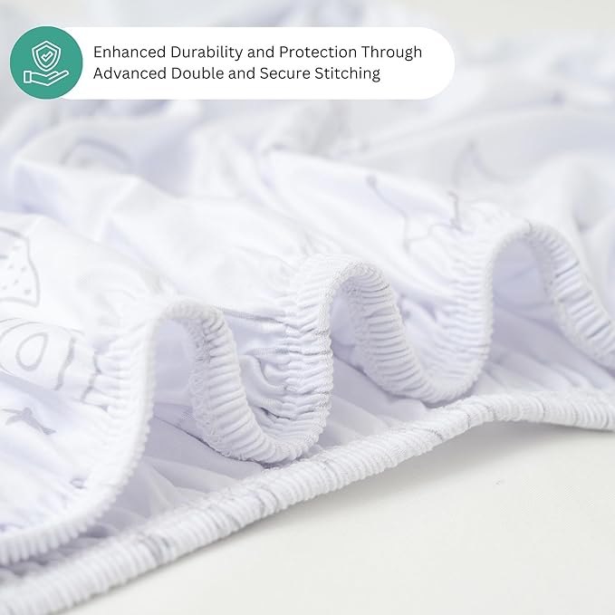 TansyPanda Bassinet Sheets for Angelbliss, Koolerthings, and Koola Baby Bassinet Bedside Sleeper, 3 Pack, 33x20 inch, Ultra Soft, Breathable, Snug Fit, Unisex Boys Girls, Gray White (Space Rockets)