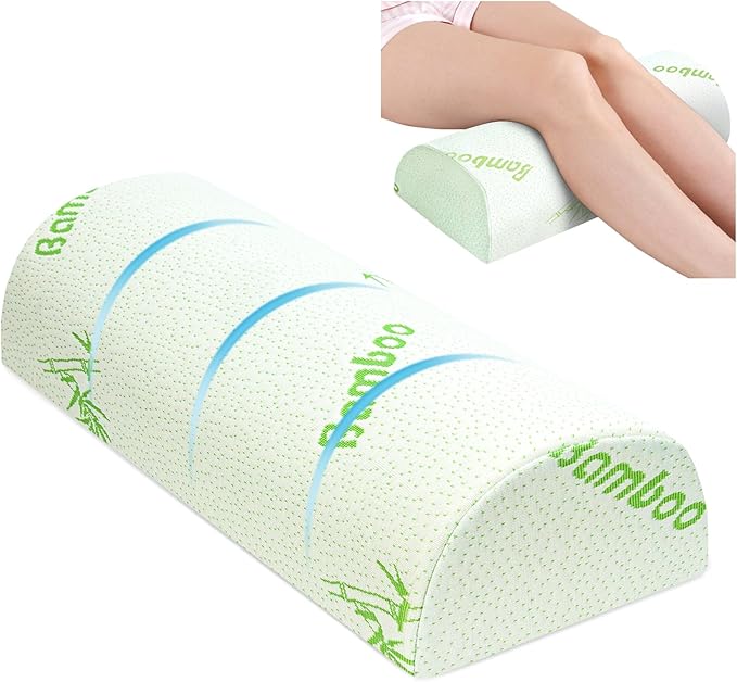 Knee Pillow for Side Sleepers Memory Foam Leg Pillows for Sleeping Yoga Bed Half Moon Bolster Pillow for Neck Pain Relief with Pillowcase 20.5x8x4.5 Inches(Air Layer Green, Standard Size)