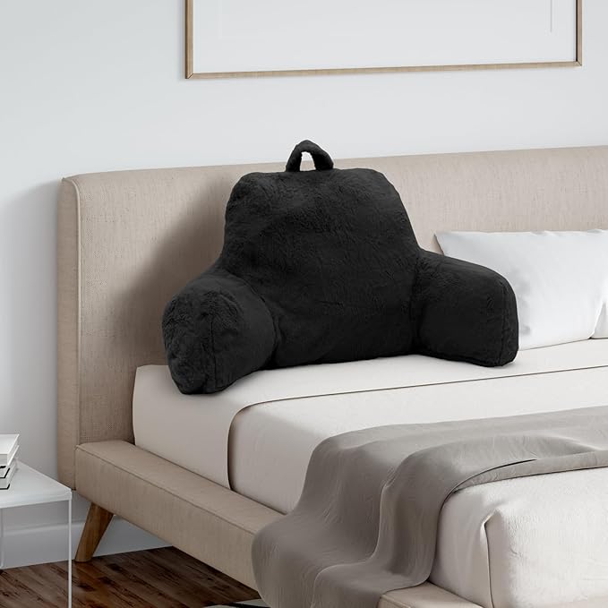 Reading Pillow for Sitting in Bed Adult, Standard Reading Pillow with Memory Foam, Back Pillow for Bed Sitting Up with Extend Arms, Bed Reading Pillow, Black