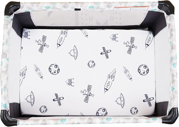 PHF Soft Mini Crib Sheet Set, 2 Pack Silky Comfy Pack N Play Sheets for Boys Girls, Universal Fit for Pack N Play, Playard and Mini Crib Mattresses, Space