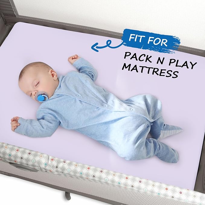 Pack and Play Sheets for Girl Fitted 2 Pack Mini Crib Sheets, Portable Playard Sheet, Ultra Soft Microfiber Playpen Sheets, Purple and Pink