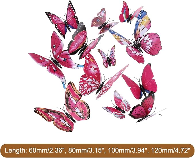 uxcell 120Pcs 3D Beautiful Butterfly Removable DIY Wall Stickers for Bedroom Living Room TV Background Decorations, Plum