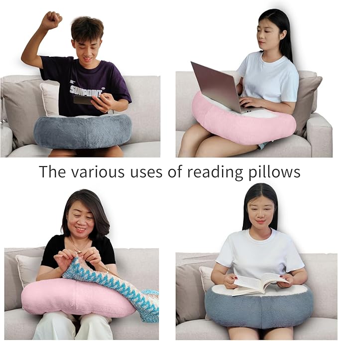 Reading Pillow Lap Pillow for Reading Gaming Pillow for Arms Crochet Pillow Provides Wrist & Elbow Support Suitable for Reading Gaming Working While Sitting on The Bed Floor or Sofa （Grey）