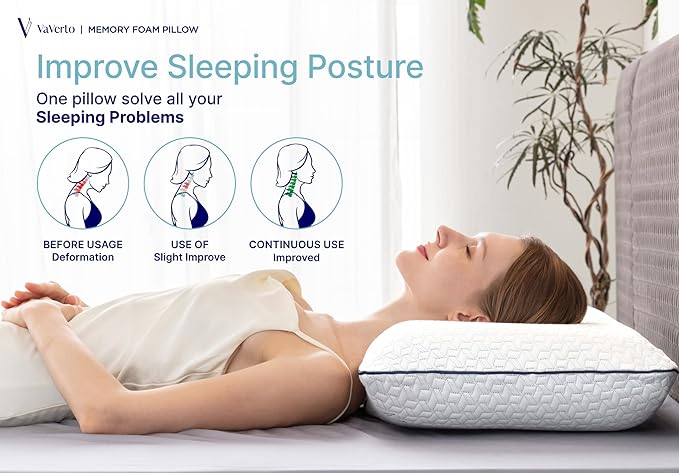 Vaverto King Size Gel Memory Foam Pillow: Ventilated, Orthopedic, Bed Pillow, Cooling Design with Viscose Made from Bamboo Cover - Dorm Room Essential