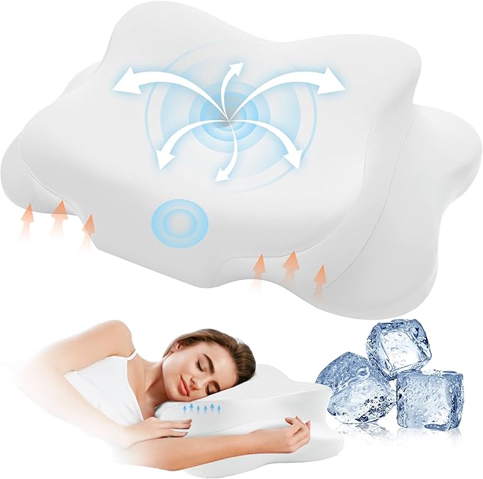 Cervical Pillow for Neck Pain Relief, Cooling Contour Memory Foam Pillows Support Odorless Ergonomic Neck Pillow Adjustable Orthopedic Bed Pillow for Side Back Stomach Sleeper with Pillowcase