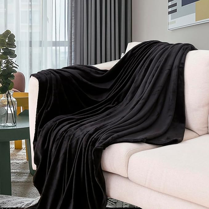 Travel Blanket Pillow Set - Travel Neck Pillow & Blanket for Airplane, Thick Fleece Traval Blanket, Hooded Memory Foam Neck Pillow, Foldable Duffel Bag, Sleep Mask, Earplugs for Plane Travel, Black