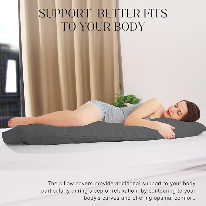 Soft Body Pillow Covers Pillowcases 60 x 21 Inch, WINKAURA Extra Large Pillow Cover for Bed Fits 54x20 Pillow, Envelope Closure, Stylish Wrinkle and Stain Resistant,Gray