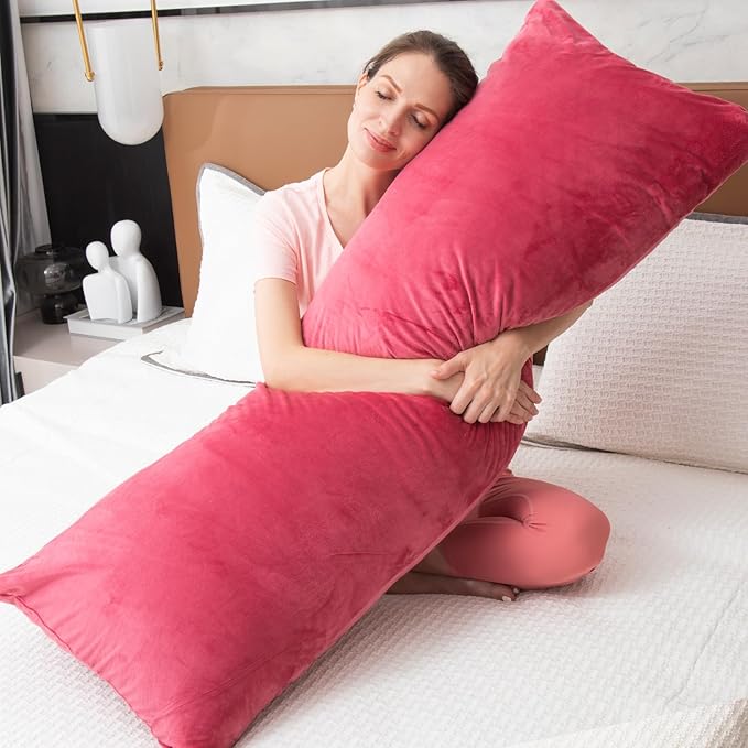 Body Pillow Cover, 20x54 Inches Body Pillow Case Cover with Zipper, Soft Fuzzy Velvet Long Pillow Pillowcase (Red)