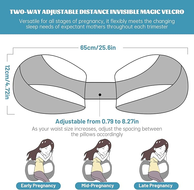 Pregnancy Pillow for Pregnant Women, Soft Pregnancy Body Pillow, Maternity Pillow Used to Support and Relieve Pain or discomfort in The Waist, Abdomen and Buttocks, Adjustable (Light Grey)