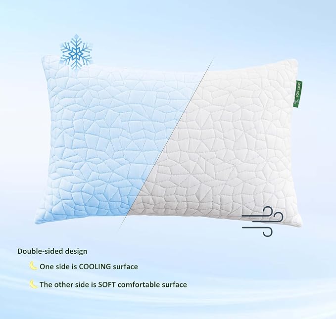 Cooling Pillows for Sleeping, Adjustable Shredded Memory Foam Bed Pillows Standard Size Set of 2, Cool Pillow for Hot Sleepers, with Extra Fill for Side Back and Stomach Sleepers