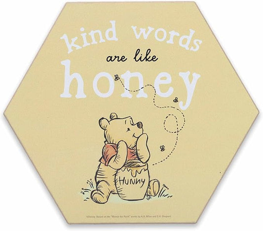 Open Road Brands Disney Winnie The Pooh Kind Words are The Honey Wood Wall Decor - Cute Winnie The Pooh Decoration for Kitchen, Bedroom or Office