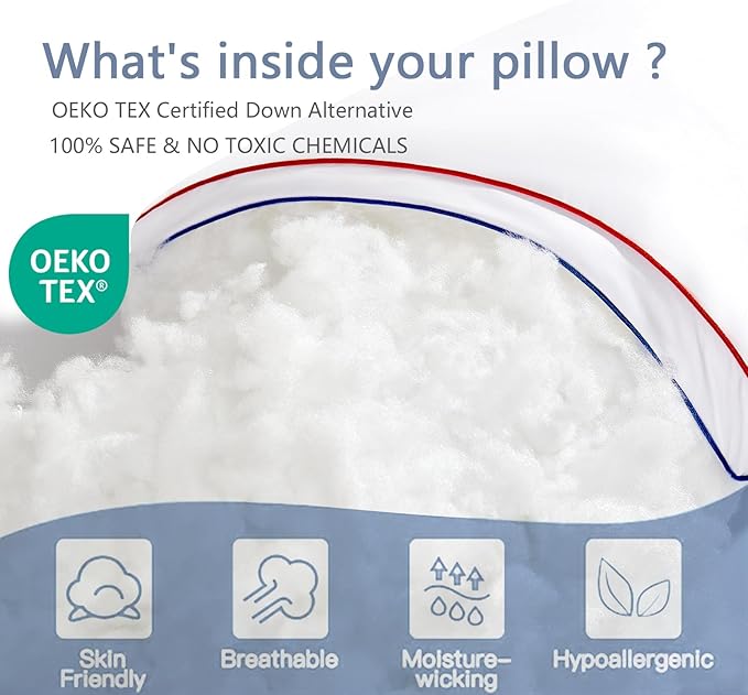 Pillows Standard Size Set of 2, Fluffy Bed Pillows for Sleeping, Standard Pillows 2 Pack with Hotel Quality, Firm and Supportive Down Alternative Pillow for Side and Back Sleeper, 20" x 26"