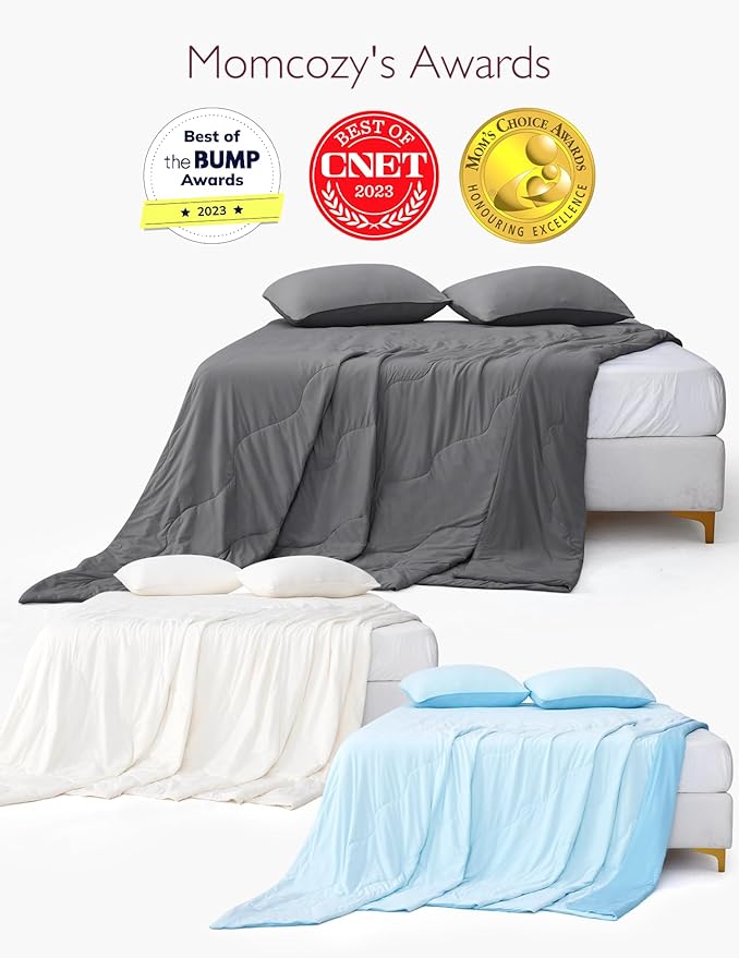 Momcozy Life CoolMurm Cooling Comforter for Hot Sleepers, Full/Queen 90"x90" Hot Flashes Cooling Blanket, All-Season Lightweight Soft Breathable Cooling Quilt Duvet, Stay Cool All Night, Smoky Grey