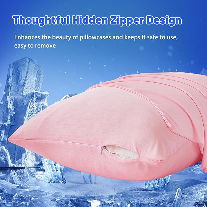 Cooling Body Pillow Case for Hot Sleepers - Body Pillow Cover Cooling Double Side Arc-Chill Q-Max>0.5 Cooling Fiber - Breathable Cooling Body Pillow Cover with Zipper (Pink, 20" x 54")