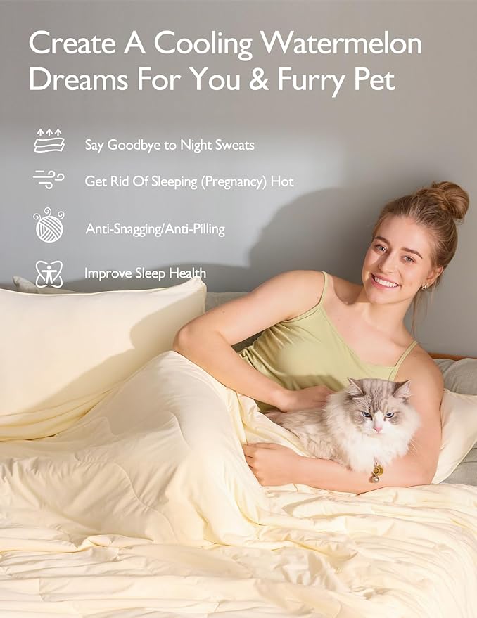 Momcozy Life CoolMurm Cooling Comforter for Hot Sleepers, King/Cali King 106"x90" Pregnancy Cooling Blanket, All-Season Lightweight Soft Breathable Cooling Quilt Duvet Stay Cool All Night Beige Yellow