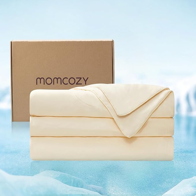 Momcozy Life CoolMurm Cooling Comforter for Hot Sleepers, King/Cali King 106"x90" Pregnancy Cooling Blanket, All-Season Lightweight Soft Breathable Cooling Quilt Duvet Stay Cool All Night Beige Yellow