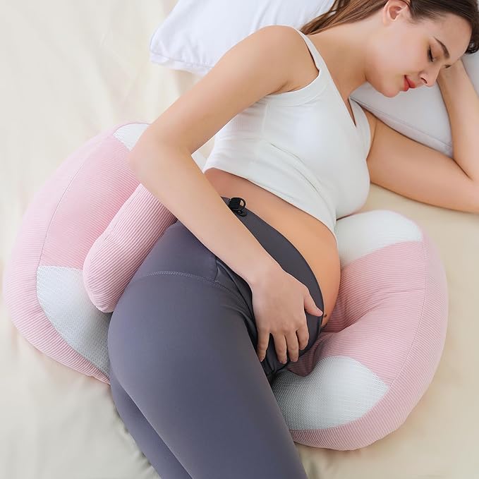 Pregnancy Pillow for Pregnant Women, Soft Pregnancy Body Pillow, Maternity Pillow Used to Support and Relieve Pain or discomfort in The Waist, Abdomen and Buttocks, Adjustable (Pink)