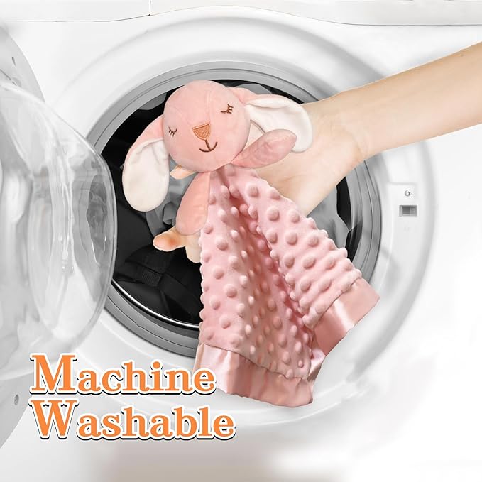 Bunny Security Blanket with Stuffed Animal Snuggle Toy 16" Lovey Soft Lovie Baby Registry Search Baby Girl Birthday Gifts for Infant and Toddler Pink