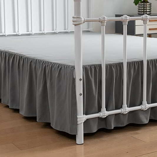 Bed Skirt Ruffled Bed Skirt with Split Corners, 18 Inch Drop Dust Ruffle Bed Skirt with Platform, Grey,Queen Size