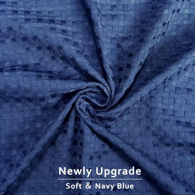 MIYE Pleated Waffle Weave Bed Skirt, Tailored Dust Ruffle 16 Inch Drop Easy Fit, Machine Washable (Navy Blue, Full - 16" Drop)