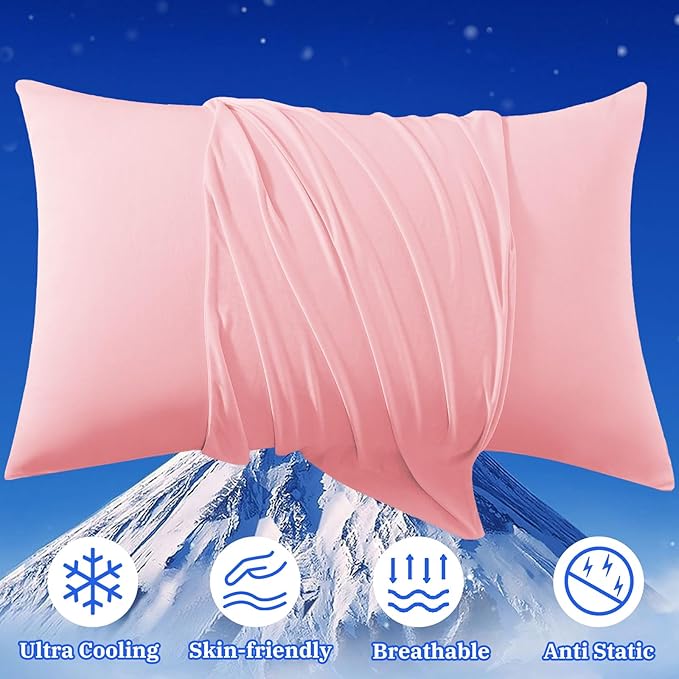 Cooling Pillow Cases for Hot Sleepers - Double Side Arc-Chill Q-Max>0.5 Cooling Fiber Cool Pillow Cases 2 Pack - Breathable Soft Cold Pillow Cases with Hidden Zipper (Pink, 20" x 30")