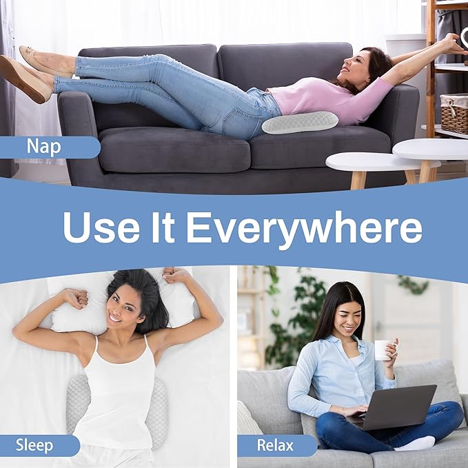 BALAPET Cooling Lumbar Support Pillow for Bed, Adjustable Shredded Memory Foam Lumbar Pillow for Sleeping, Relieve Back & Lumbar Pressure Perfect for Office Chairs Car Seats Beds, Grey