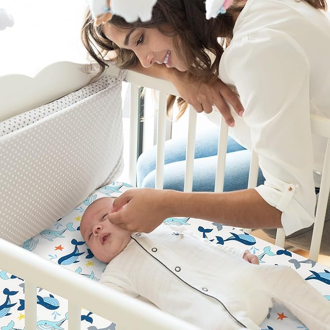 Pack n Play Fitted Sheet. 2 Piece Mini Crib Sheet. Elastic Playard Sheet. Portable Sheet Set. Elastic Convertible Playard Set. Compatible with Graco Pack n Play (Whale and Lion)