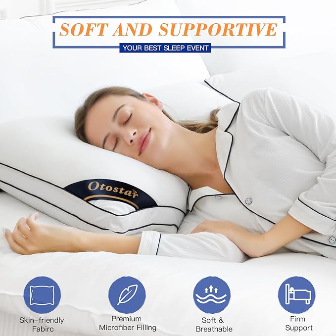 OTOSTAR Pillows Standard Size Set of 4 Bed Pillows for Sleeping Cooling Pillows 4 Pack with 3D Microfiber Filling Breathable Cover Pillows for Back Stomach or Side Sleepers Soft Fluffy Pillows for Bed