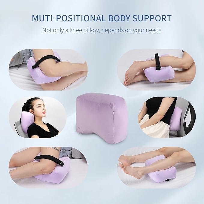 Knee Pillow for Side Sleepers - Leg Support Pillow for Sciatica Relief, Hip and Back Pain Alleviation, Spine Alignment with Adjustable Strap (Purple)