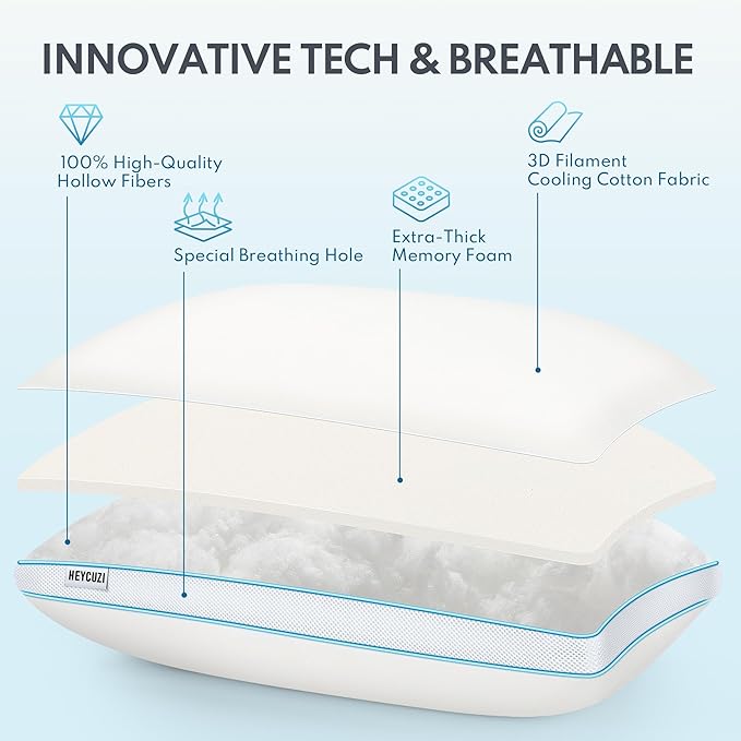 Bed Pillows Queen Size of 2- Premium Luxury Hotel Quality Cooling Bed Pillows for Sleeping,Soft Fluffy & Memory Foam Filling,Support Loft Gusseted Bed Pillows for Side and Back Sleepers