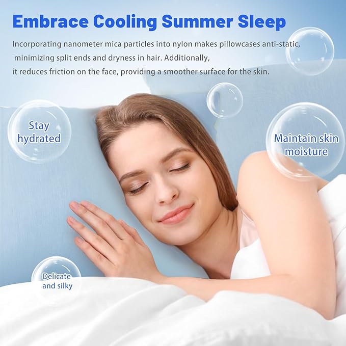 Cooling Pillow Cases for Hot Sleepers - Double Side Arc-Chill Q-Max>0.5 Cooling Fiber Cool Pillow Cases 2 Pack - Breathable Soft Cold Pillow Cases with Hidden Zipper (Blue, 20" x 30")