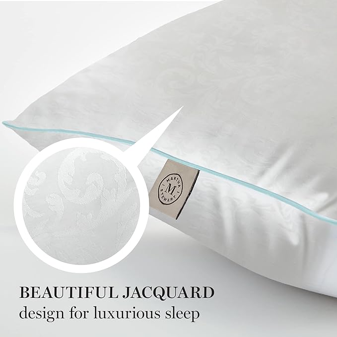 MARTHA STEWART Heirloom Jacquard 2 Piece Bed Pillow Set, 385 TC, Down-Alternative, Standard/Queen