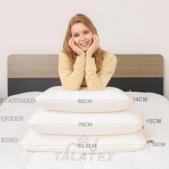 Talatex Talalay 100% Natural Premium Latex Pillow, Helps Relieve Pressure, No Memory Foam Chemicals, Perfect Package Best Gift with Removable Tencel Cover