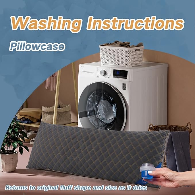 Long Body Pillow for Adults - Firm Body Pillow Insert with Shredded Blue Memory Foam, Adjustable Height, Soft Support for Side Sleeping, Pregnant Women, Washable (20x54 Inch, Grey)