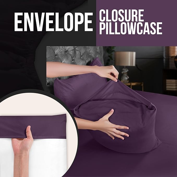 Utopia Bedding Queen Pillow Cases - 2 Pack - Envelope Closure - Soft Brushed Microfiber Fabric - Shrinkage and Fade Resistant Pillow Covers 20 X 30 Inches (Queen, Purple)