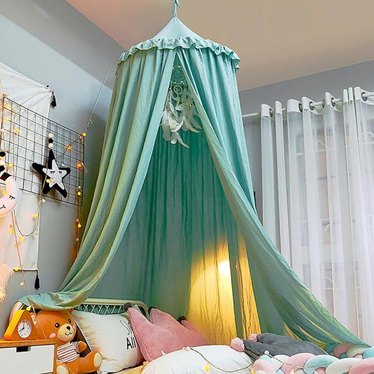Upgrade Version of Canopy for Kids Bed, Extra Large Canopy for Girls Room Decoration Princess Castle Play Tent Hanging House, Dreamy Canopy for Children Room Reading Nook Canopies (Green Ruffle)