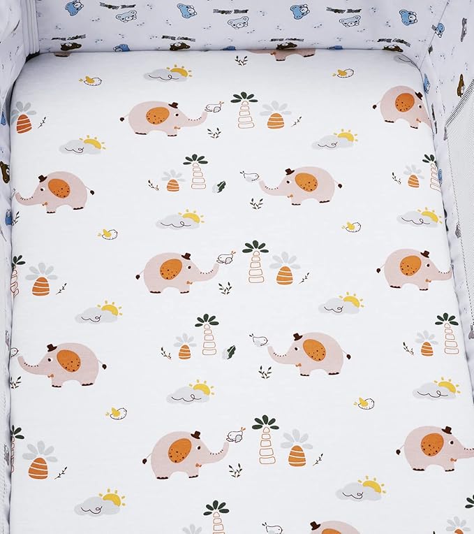 Bassinet Sheets Compatible with Arm's Reach Co-Sleeper Bassinet, 2 Pack, 100% Jersey Knit Cotton 190GSM, Ultra Soft Breathable, Fox Deer and Elephant