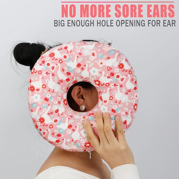 Ear Hole Piercing Pillows for Ear Pain Side Sleeping CNH Pillow Pressure Sore Pain Relief Ear Guard Lifesaver Tinnitus Support Neck Head, Pink Goose
