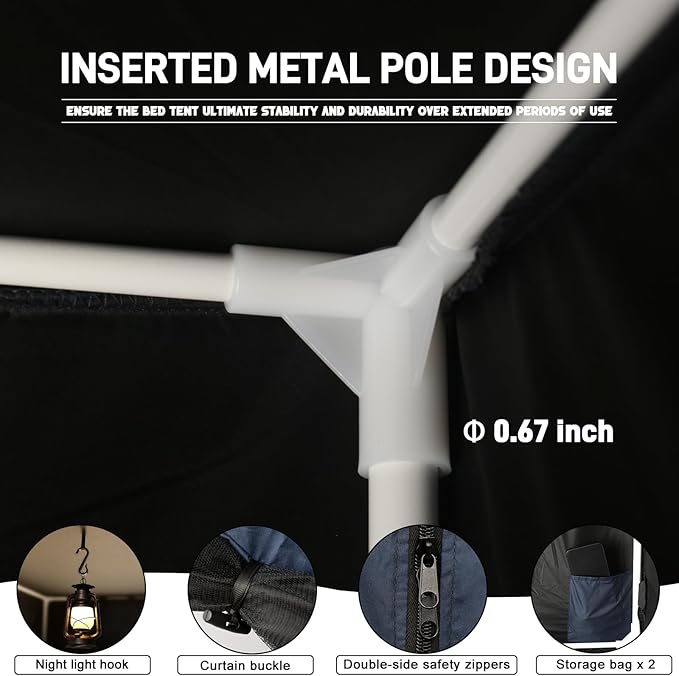 Quinnsus Bed Tent Bed Canopy Queen Size Tents for Adult and Kids - Portable Sleeping Bed Tents 80% Blackout with 4 Doors Breathable Private Space Tents(Mattress Not Included)