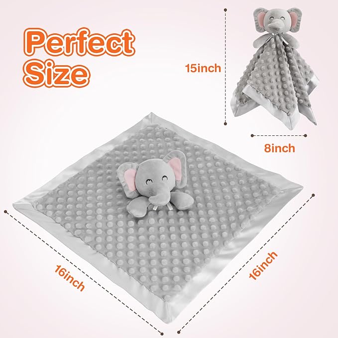 Elephant Baby Security Blanket Loveys for Babies Boys Girls, 16" Soft Baby Lovey Unisex Lovie, Baby Snuggle Toy Elephant Stuffed Animal, Elephant